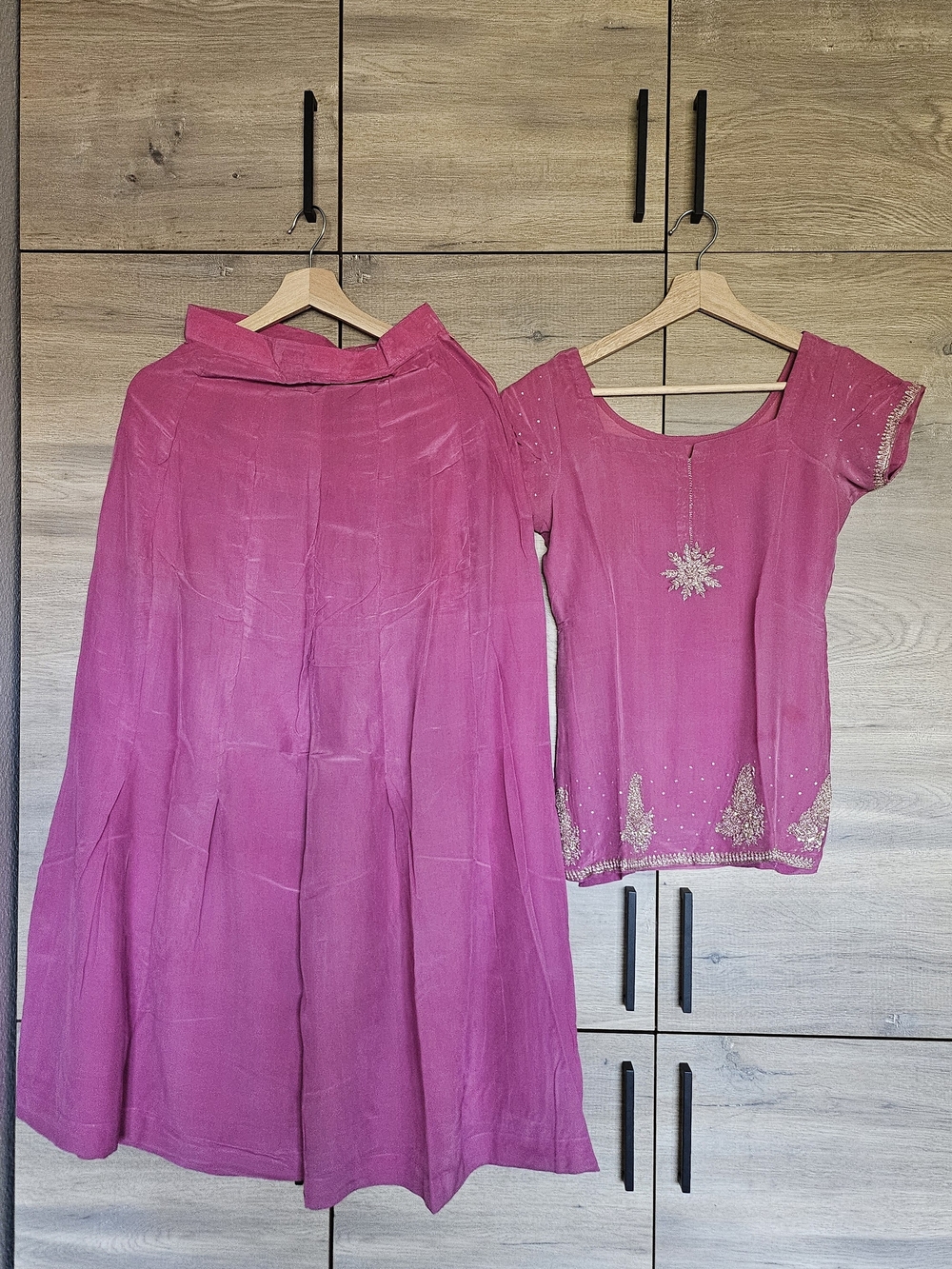 Women’s Pink Embroidered Wide Leg Pants and Top Set